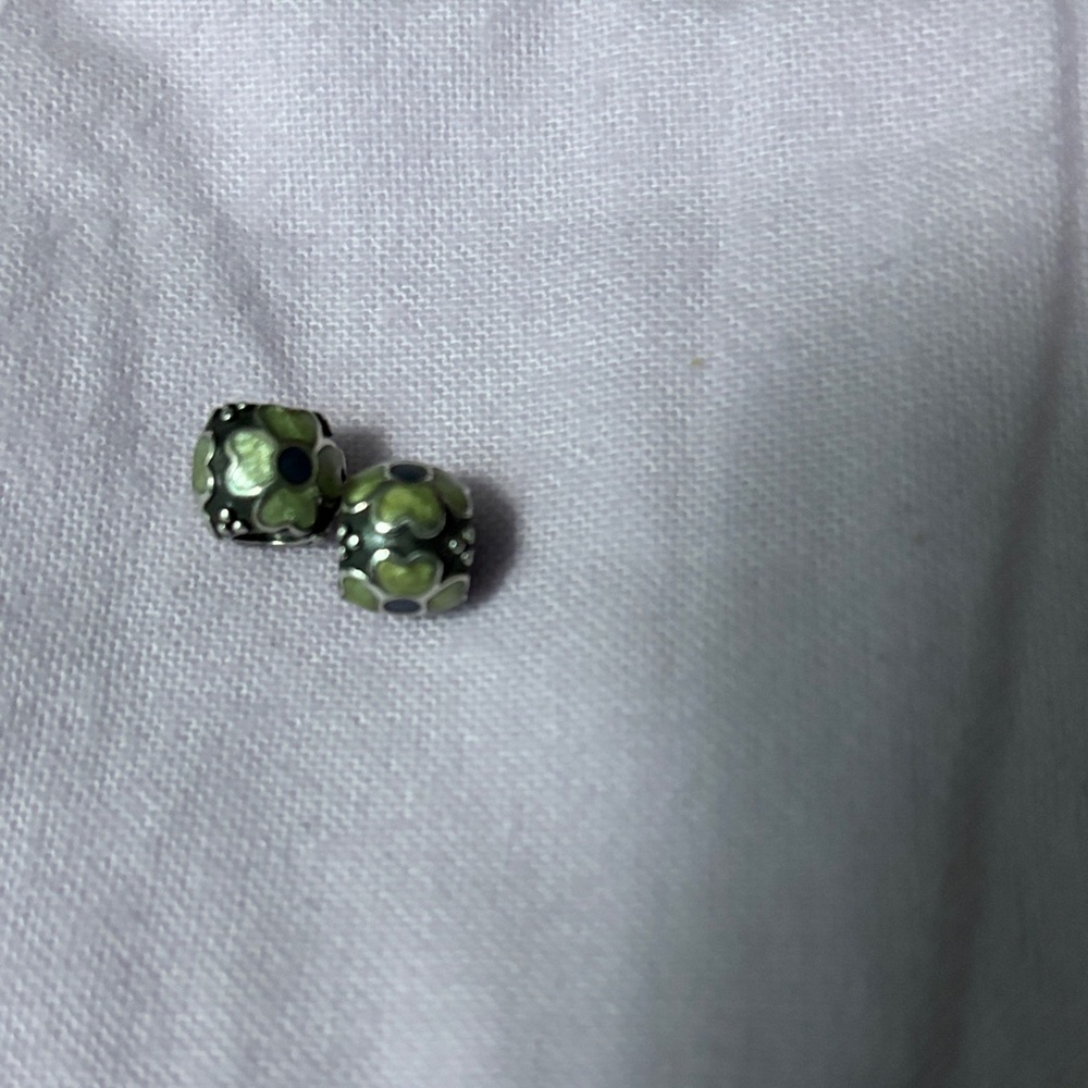 Pandora Green Floral Silver Charm Bracelet